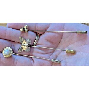 Stick Pin 1980's Gold Brooch‎ Pin Butterfly Pearl Gold Balls